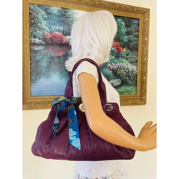 COACH Mia/garnet plum Pleated Leather Carryall Shoulder Bag 13914 - Picture 4 of 13